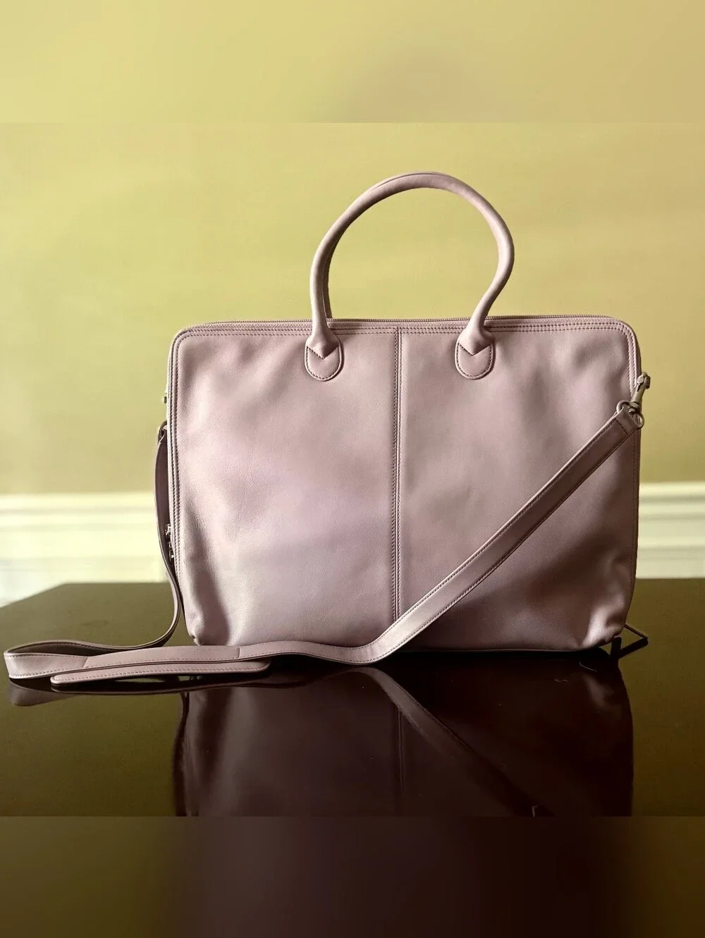 Levenger Executive Leather Laptop Work Bag in Soft Lilac/Lavender
